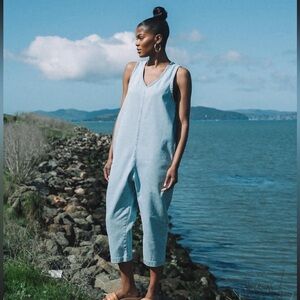 Aliya Wanek Noemie Light Blue Faded Stonewashed Denim Cotton Jumper Jumpsuit XS